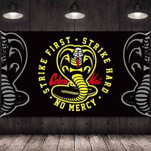 D1resion Cobra Backdrop Banner Birthday Party Background Extra Large Backdrops Strike First Strike Hard No Mercy Theme Decorations TV Show Supplies for Indoor Outdoor Photo Booth Props 78â€ x 45â€