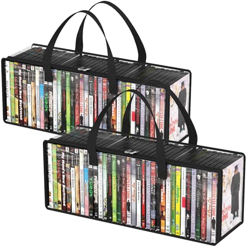 Lifewit DVD Aufbewahrungstaschen 2er, Durchsichtige PVC DVD Hüllenhalter mit Griffen, Frontfenster mit Reißverschluss, Stapelbarer Behälter für Discs, Filmhüllen, Fasst bis zu 70 DVDs (je 35 Stück)