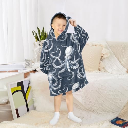 Couverture à capuche pour enfants style pieuvre après le bain - 6