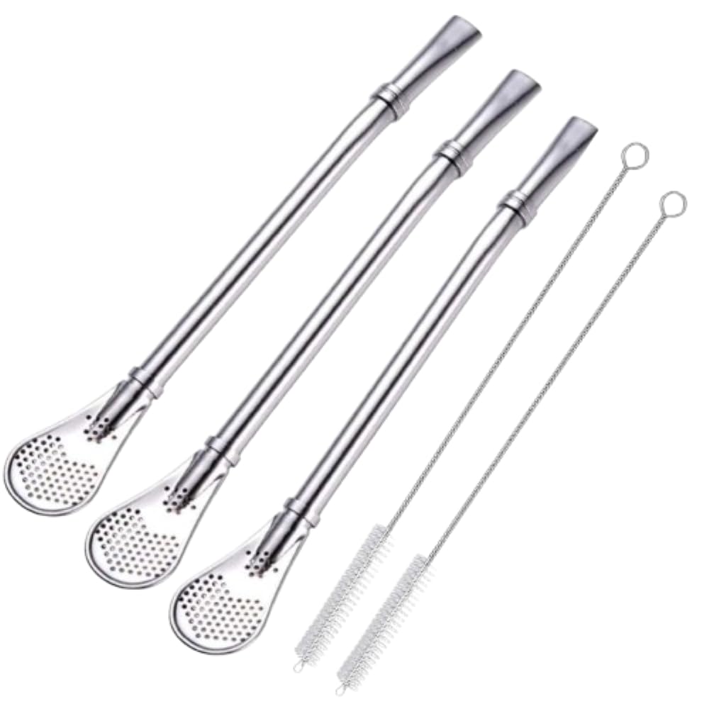 Stainless Steel Yerba Mate Bombilla Straws Set Reusable Metal Drinking Straws with Removable Filter Spoon 3 Tips and 2 Cleaning Brush Durable, Rust-Resistant, Eco-Friendly Tea Straw Mate Gourd-image-16