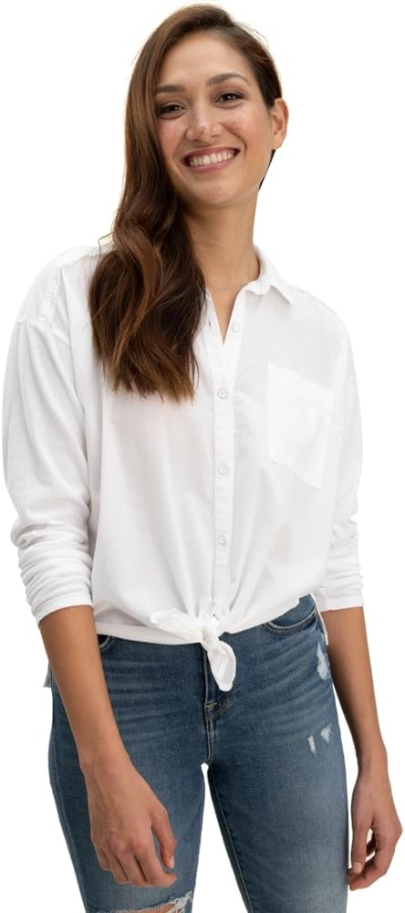 Splendid Women's Paige Shirt | Elegant Woven Front, Cozy Knit Back, and Chic Tie Collar