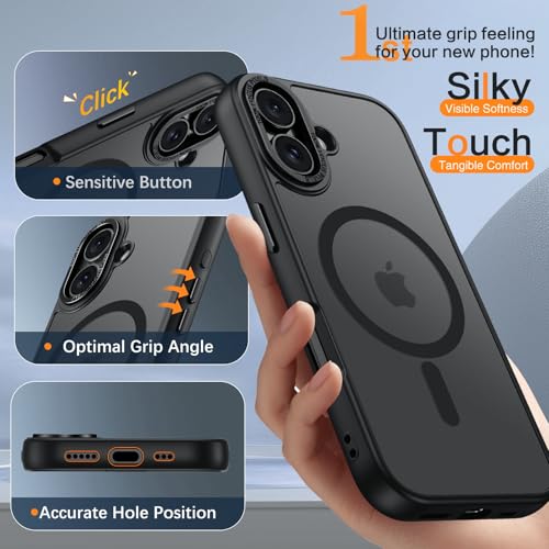 Image of BENTOBEN for iPhone 17 Case, Compatible with Magsafe, Magnetic Case for iPhone 17, Frosted Matte Finish, Scratch-Resistant Hard Back, Shockproof Case Cover for iPhone 17 Case, Black