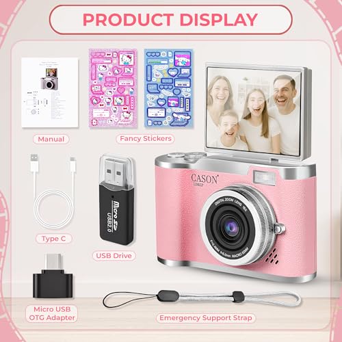 Image of Cason 48MP Digital Camera for Kids-Real Photo & Video Mini Camera for Photography 2.4 inch Rotating Screen, Built in Games Kids Cameras for 5-15 Years Girls & Boys(Supports Upto 64GB Memory)