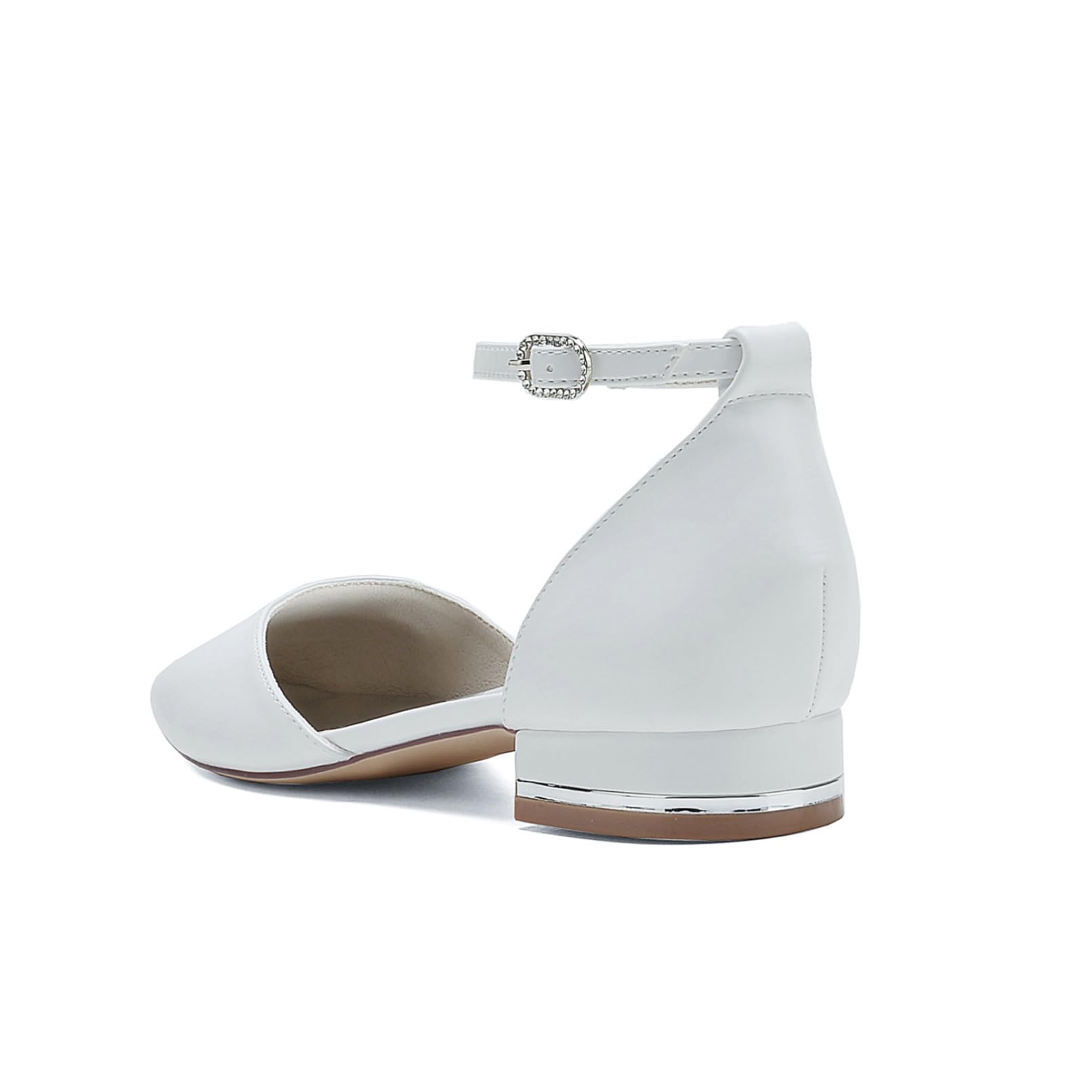 Femmes Fermées Bout Pointu Chaussures De Mariée Bride Cheville en Cuir PU Chaussures De Mariée Confort Talon Plate Ballerines