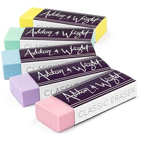 Ashton and Wright - Classic Eraser - Latex Free Plastic Rubber - Pack of 5 Pastel Cover