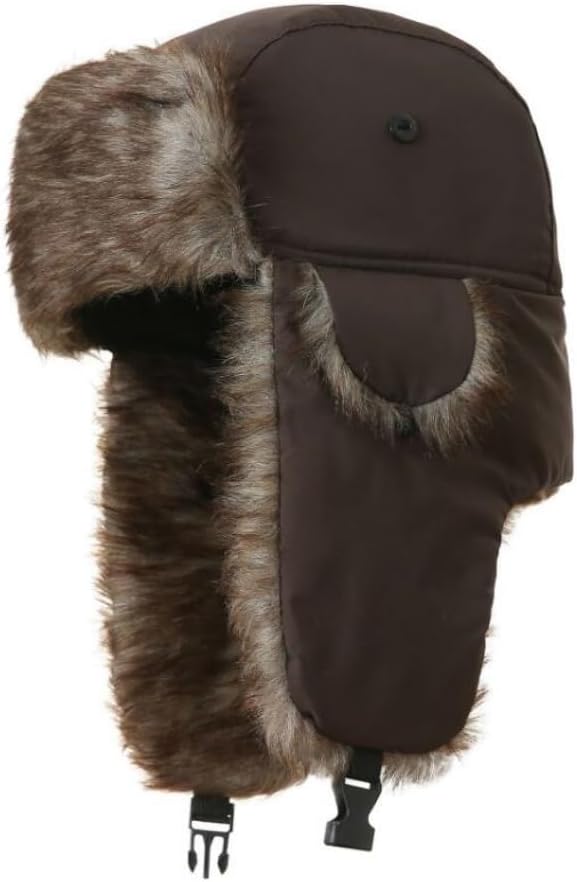 Trapper Hat Warm Faux Fur Winter Hat with Ear Flaps Windproof Waterproof Snow Ski Hats for Men Women Cold Weather