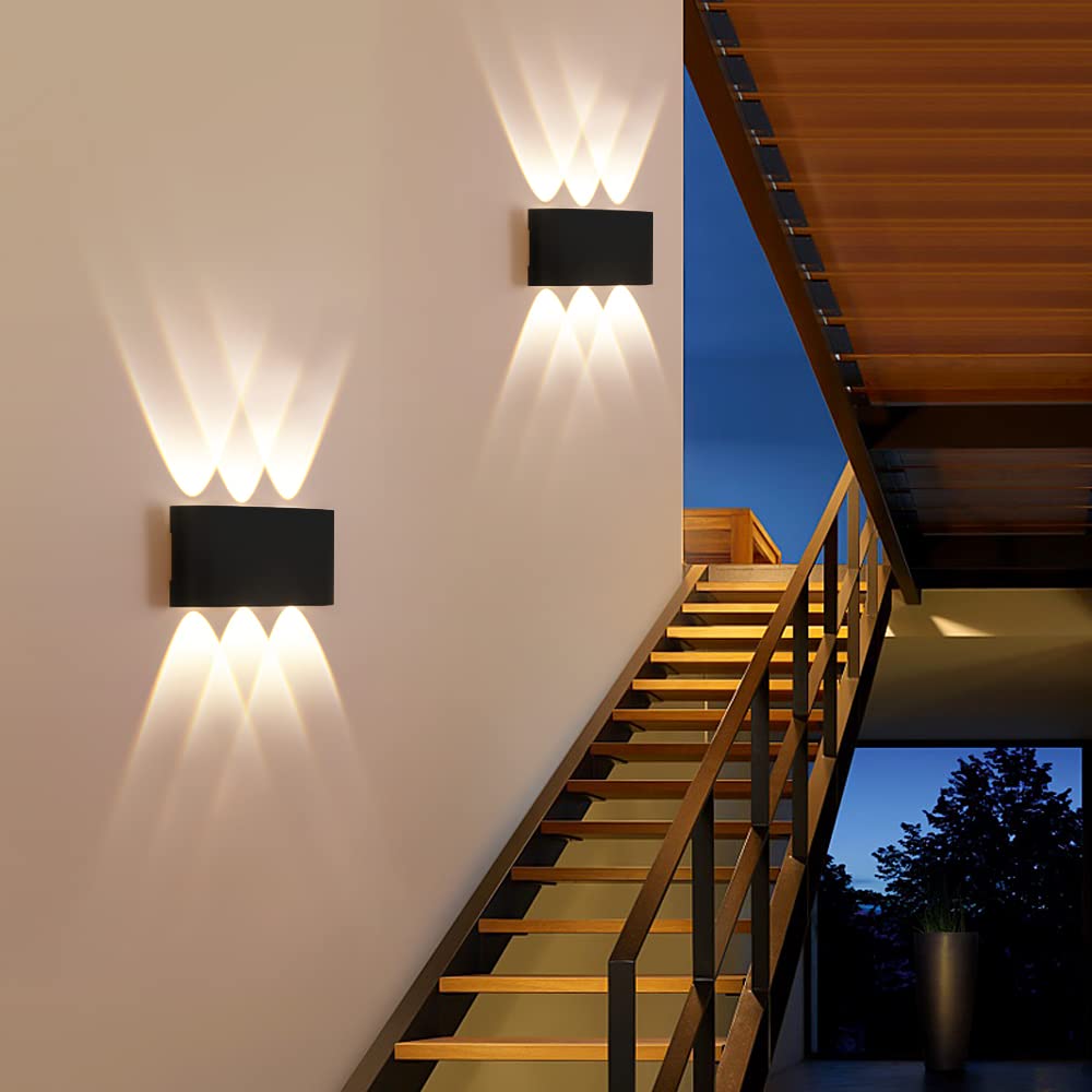 YCZM 2 Piezas Lámparas de Pared Exterior/Interior LED Aplique Pared 12W 1200LM ip65 impermeables up and down lámparas de pared de aluminio modernas que brillan arriba y abajo(Negro 3000k luz cálida)
