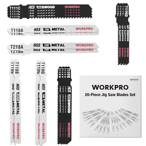 WORKPRO 20 Piece Jigsaw Blades Set T Shank Jigsaw Blade Set for Wood and Metal Compatible with Bosch Dewalt Makita Ryobi