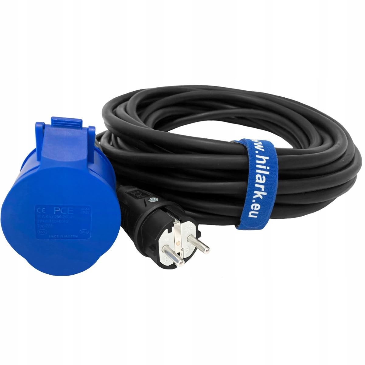 Hilark Cable Tech Extensión eléctrica H07RN-F 3g2,5 mm (3x2,5 mm), enchufe industrial CEE enchufe de 3 pines, adaptador para camping, caravana, barco, astillero (15 metros, azul, negro)