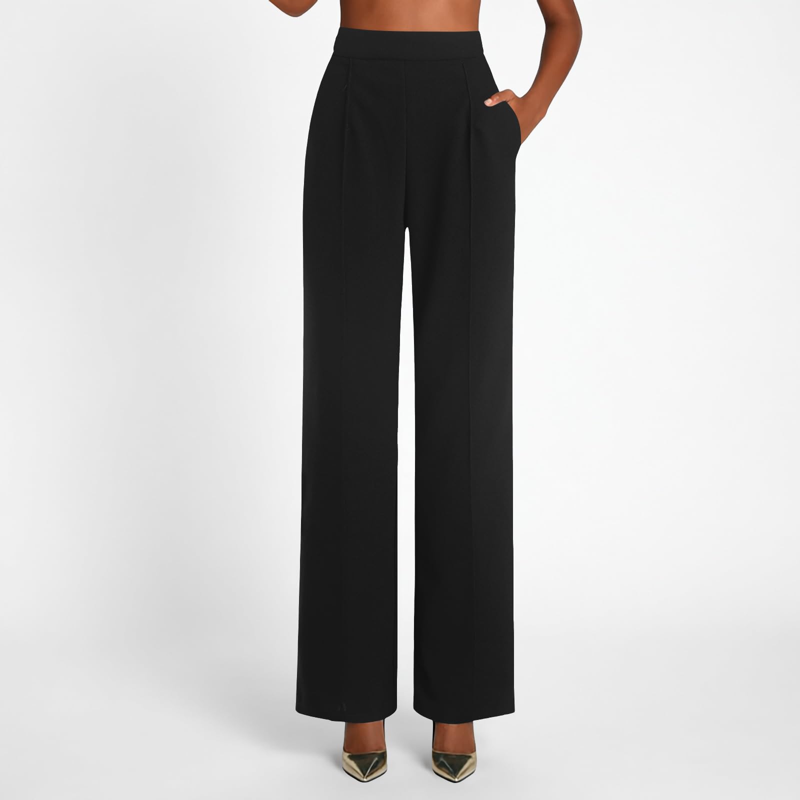 Pantalones de Traje para Mujer Pantalones Mujer Verano Cómodos Pantalon Anchos Casual Elásticos de Cintura Alta con Bolsillos Clásico Ligeros Transpirable Pantalón Oficina y Uso Casual Diario