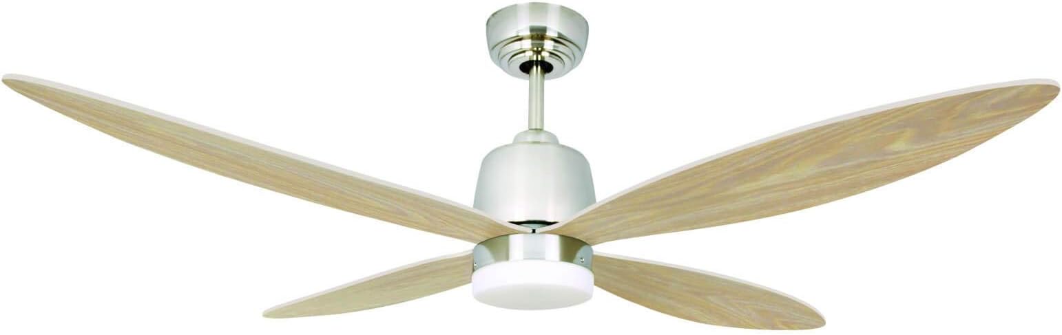 Stratus Low Energy Ceiling Fan Satin Nickel with LED Light and Remote Control Pointed Blades in Maple [Energy Class F]