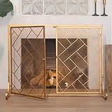 Pantalla de Chimenea Cubierta de Chimenea Rectangular con Puertas Magnéticas, Cerca de Seguridad para Chimenea de Malla con Patrón Geométrico, Protector de Chispas de Pantalla Plana para Chimenea
