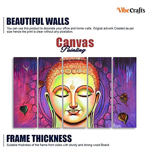 Image of VIBECRAFTS Spiritual Buddha Meditating Wall Painting Five Pieces For Home|Office|Living Room|Gift (PTVC5Pcs4 8594)