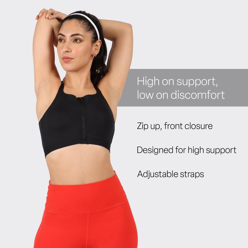 Image of BlissClub Zip-Up Sports Bra | Front Zip Closure | Attached Hook for Extra Support | Adjustable Straps | Removable Cups