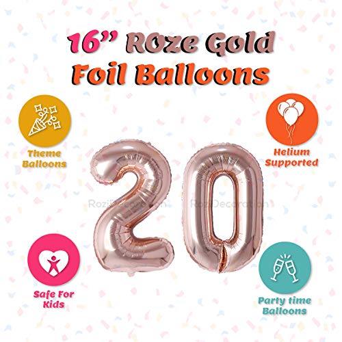 Image of Rozi Decoration 16? Inch Rose Gold 20 Number Balloon For Birthday Decorations | 20th Anniversary Decoration Items | Pack of 2 Pcs Number Foil Balloons