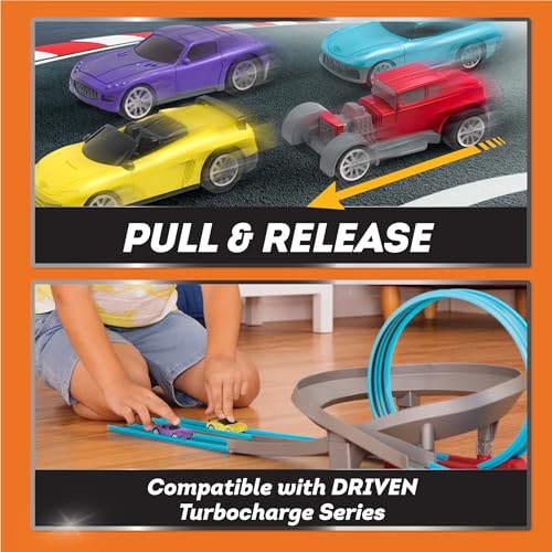 Driven by Battat WH1125Z Pull-Back Race Cars Blister (4 Pack) Turbocharge 4er Pack Rennwagen Nachziehspielzeug – Spielzeugautos Geschenkset Mini Autos Fahrzeuge Rückziehautos – Spielzeug ab 3 Jahre