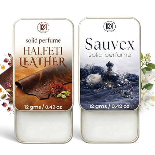 Image of Dr.Mashur Solid Perfume |Halfeti leather&Sauvex Alcohol Free Wax Perfume Balm, Long Lasting | Pocket Tin 12g, Pack Of 2| Non Greasy Smooth Glide, Travel Friendly Unisex Gifts He Or Her