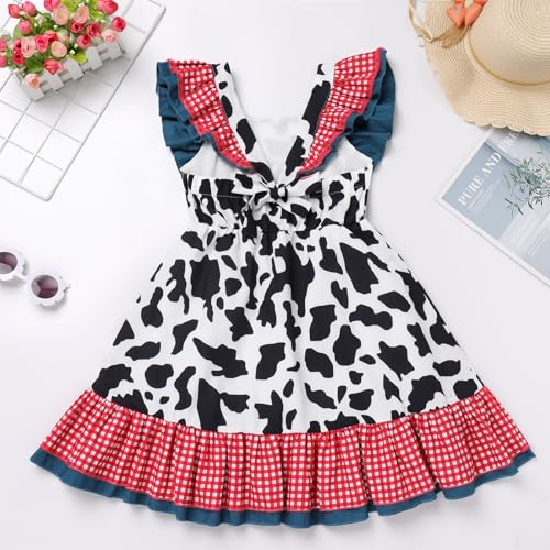 IDOPIP Toddler Baby Girls Cow Plaid Strawberry Rainbow Tutu Dress Summer Sleeveless Princess Birthday Party Dresses Clothes2