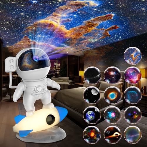 Star Projector, Astronaut Galaxy Projector for Bedroom, 12 in 1 HD Planetarium Projector with Timer & Rocket Night Lights, 360° Rotating Galaxy Star Night Light Projector for Kids Gifts