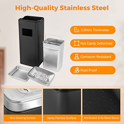 Image of BEAMNOVA Trash Can Indoor Outdoor Stainless Steel Commercial Garbage Can Industrial Garbage Enclosure Inside Cabinet with Lid Waste Container, Color Black, 30 * 25 * 68 cm / 11.8 * 9.8 * 26.8 in