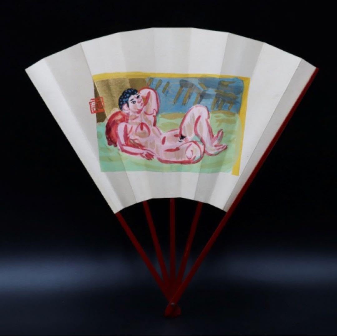 梅原龍三郎、【裸婦扇】、年代物・希少な画集画、新品高級額 額装付 梅原 龍三郎、裸婦扇、希少高級画集画、新品額装付、y321