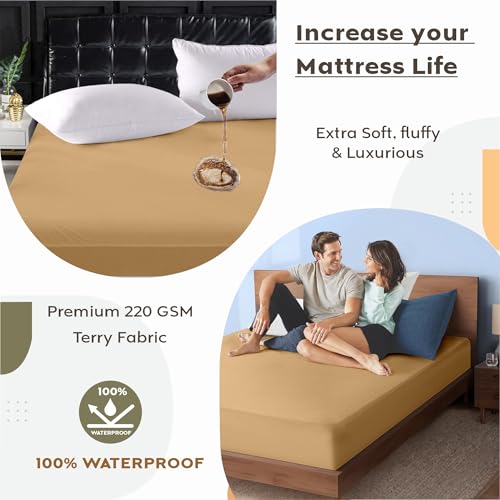 Image of Ayka 100% Waterproof Cotton Terry Mattress Protector Single Size Breathable Hypoallergenic Noiseless Ultra Soft Fitted Bed Protector 78x36 inch Mattress /Bed Cover (Single 78*36 inch | 6.5x3 ft, Beige)
