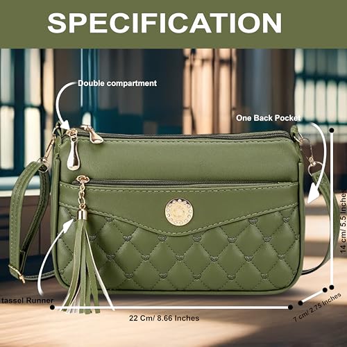 Image of SHAMRIZ Korean Style Quilted Sling Bag for Girls | Cute Heart Pattern Crossbody Purse with 3 Zipper Compartments | Fancy Tassel Side Bag for Party, Wedding & Gifts | Mini Slingbag /One Side Bag