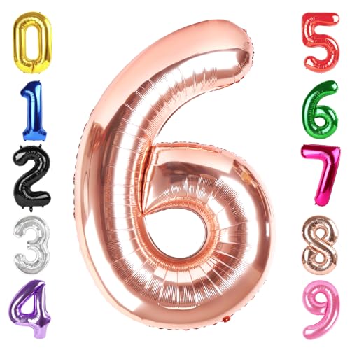 Image of 40 In Rose Gold Number 6 Balloon, 6th Birthday Party Decorations for Women | 40 Inch Rose Gold inflatable foil number balloons, large birthday decorations for 6th birthday
