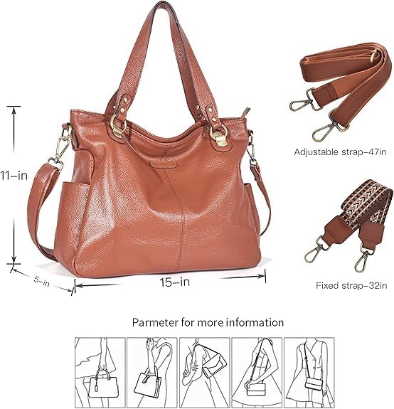 Blofinche Genuine Leather Hobo Bag for Women Large Slouchy Tote Purse Soft Real Shoulder Handbag Satchel for Laptop Work Lady - Image 3