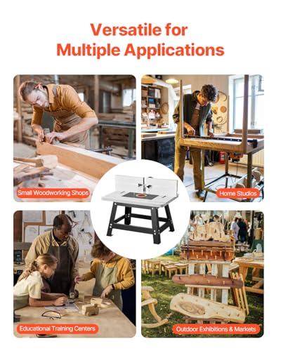 VEVOR Frästisch, 610x400x530 mm, Fräse Tisch Werkbank mit verstellbarem Anschlag, MDF-Platte, stabile Metallbasis, 63 mm Staubsammelanschluss, kompatibel mit Fräsern und verschiedenen Bohrern