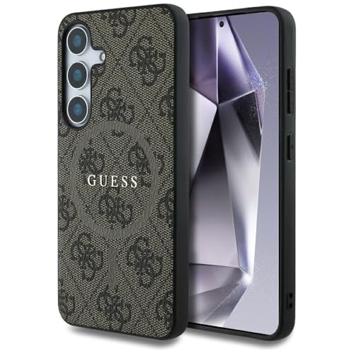 CG MOBILE Sous Licence Guess Étui pour S25 Plus Cuir Marron Anneau Coloré 4G Logo Classique Compatible avec MagSafe