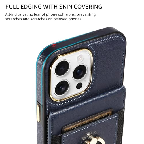 S. Tedazo for iPhone 16 Pro Max Wallet Case with Credit Card Holder and 360° Rotation Ring Stand, RFID Block Flip Leather Shockproof Cover for iPhone 16 Pro Max-Blue by S. Tedazo - Image 7