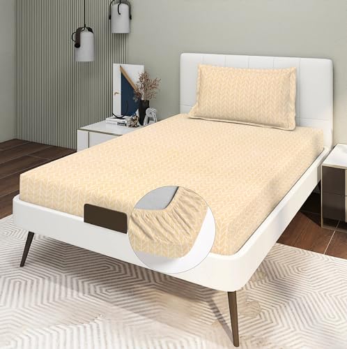 Image of RD TREND Presents Luxurious Glace Cotton Super Soft 210 TC 360 Elastic Fitted Bedsheets Single Bed Size (72 x 48 x 8 Inch) with 1 Pillow Cover Size (28 x18), Color- Beige, Solid