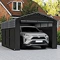 Real Relax 10x15ft Heavy Duty Metal Carport with Galvanized Steel Roof, Removable Sidewalls, Outdoor Car Port Shelter for Cars, Trucks and Boats, Gray