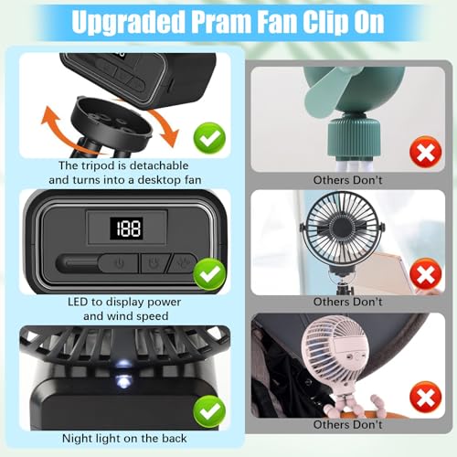 Ventilateur à clip pour poussette silencieux et pliable à 3 vitesses - 8