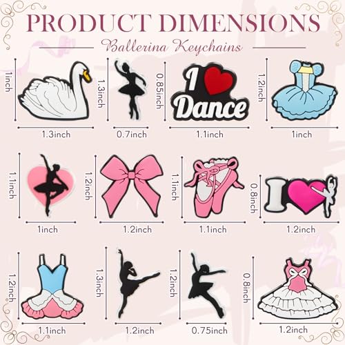 Batiyeer 36 Pack Dance Keychains Bulk Ballerina Party Favors Sports Gifts Ball Key Chains Funny Keyring for Women Men Birthday Supplies
