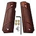 Cool Hand 1911 Wood Grips, Gun Grips Gold Screws Included, Full Size (Government/Commander), Checker Diamond Cut or w/Patriotic US Logo or Honey Comb Texture, Ambi Safety Cut (Brown3)