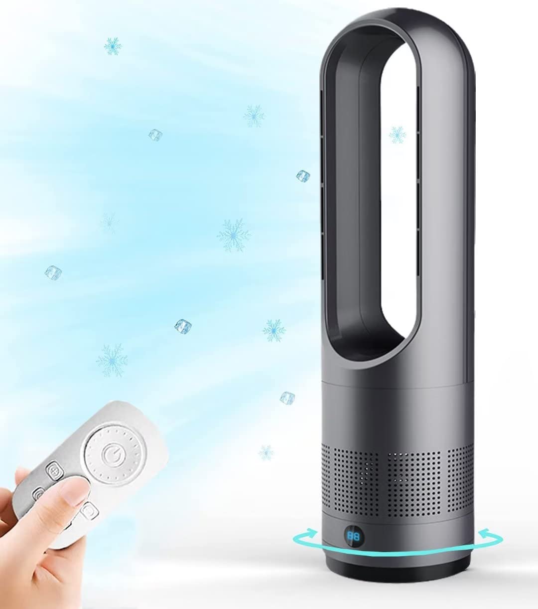Ventilador de Torre sin Cuchilla, enfriamiento Natural del Viento 40W, oscilación 80°, Control Remoto, 8 velocidades, Temporizador 8H, Pantalla led, portátil, culador de Aire eléctrico silencioso