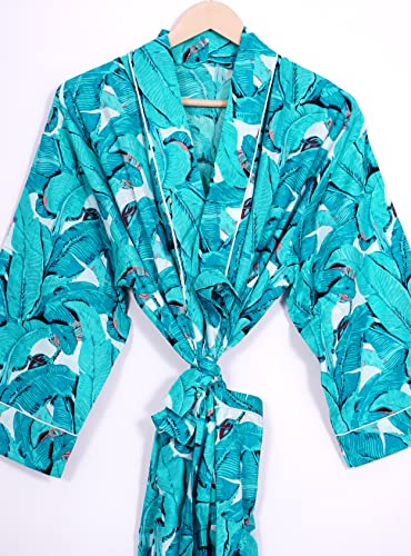 Image of Pure 100% Cotton Robe For Womens Bathrobe Dressing Gown Long sleepwear Free Size Kimono