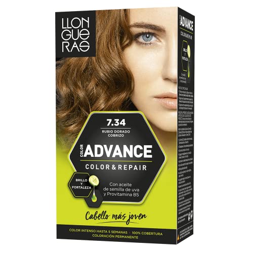 Llongueras Color Advance Tinte Pelo Mujer Coloración Permanente Color Intenso Hasta 5 semanas - Tono 7.34 Rubio Dorado Cobrizo