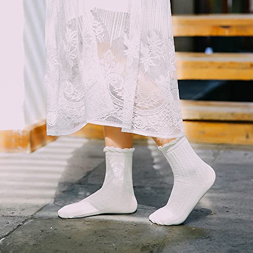 Mcool Mary Women's Crew Socks,Casual Dress Socks Casual Cotton Knit Comfy Ruffle Frilly Ankle Socks For Women 6 Pack2