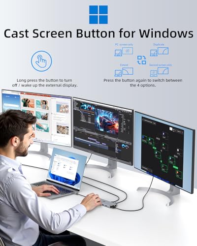 Docking Station USB C Triple Display Docking Station 13 in 1 10G Dual HDMI Adapter 2X 4K HDMI, Displayport, USB3.1, USB3.0, USB2.0, RJ45 Ethernet, 100W PD,trasferimento dati, 3,5 mm audio/mic dock per - Hub USB - Immagine 7