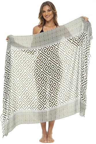 Back From Bali Womens Geometric Print Sarong Wrap Beach Pareo Swimsuit Cover Up Skirt with Coconut Clip3