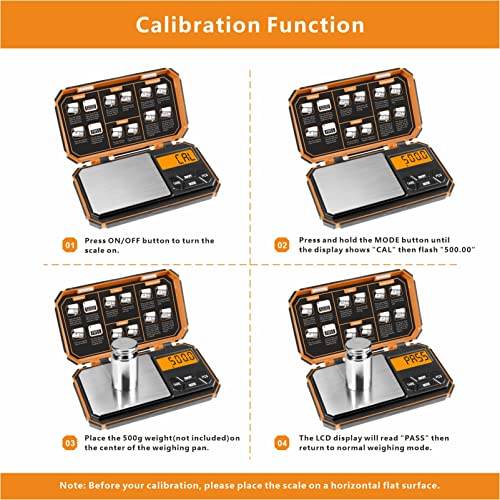 Precisie Scale, Mini Pocket Scales, Digitale Zakweegschaal door 50g kalibratiegewicht, Sieraden Gram Weegschaal, voedselweegschaal,1000g/0.1g, for Travel, Keuken,Koffie (inclusief batterij) -oranje - Afbeelding 5