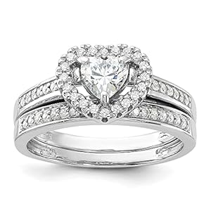 Sterling Silver Rhodium-plated Cubic Zirconia Heart and Band Ring 2 Ring Set