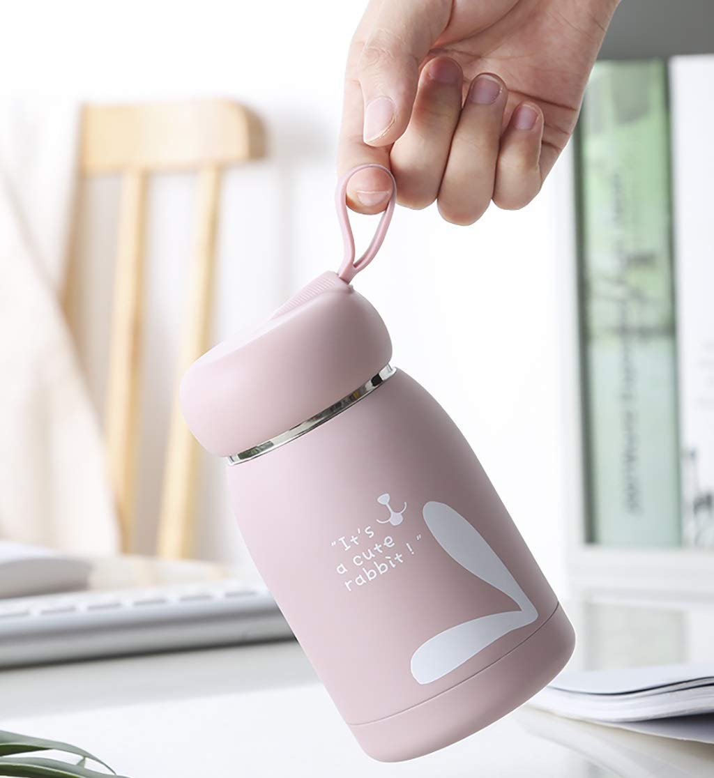 Frasco aislado Taza de café de viaje con aislamiento al vacío doble, taza portátil para hombres y mujeres, taza de acero inoxidable súper linda, 320 ml (14 * 7,5 cm), rosa, taza de café reutilizable