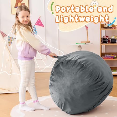 Image of Bean Bag Chairs for Kids - 2.5FT Round Memory Foam Furniture BeanBag Chair - Kids /Teens Bean Bag Sofa with Soft Micro Fiber Cover - Fluffy Couch for Playroom Living Room Bedroom, Grey