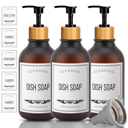 Listado de Soportes y dispensadores de baño infantiles . 46 Yanlin 3pcs 500ML Dispensador de Jabon Baño, Dispensador de Shampoo, con Embudo y 5 Etiquetas Impermeables, Reutilizar Dispensador de Jabon Cocina, Adecuado para Baños, Cocina,...