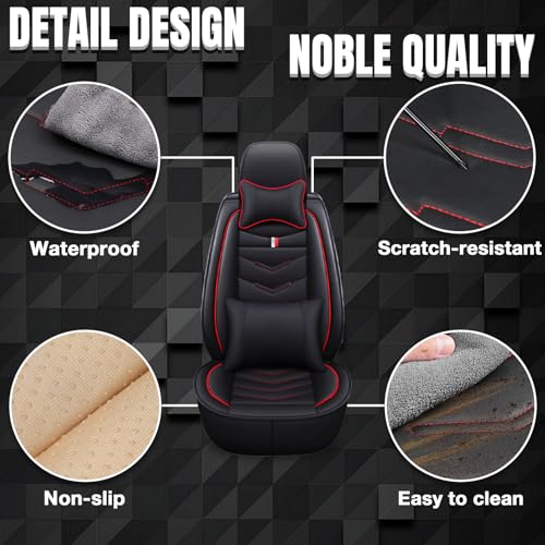 Image of Car Seat Covers Fit for Ford Escape 2001-2026, Leather Seat Covers for Car, Waterproof Non-Slip Durable Car Seat Protector(2 Seats with Pillow,Black Red)