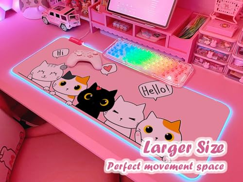 JMIYAV Pink Kawaii Cat RGB Gaming Mouse Pad